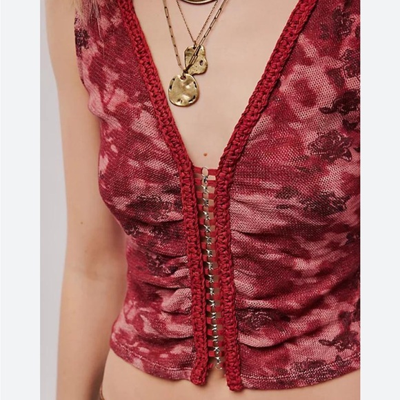 Free People Remie Floral Print Blue Corset Crop Tank Top - Picture 2 of 9